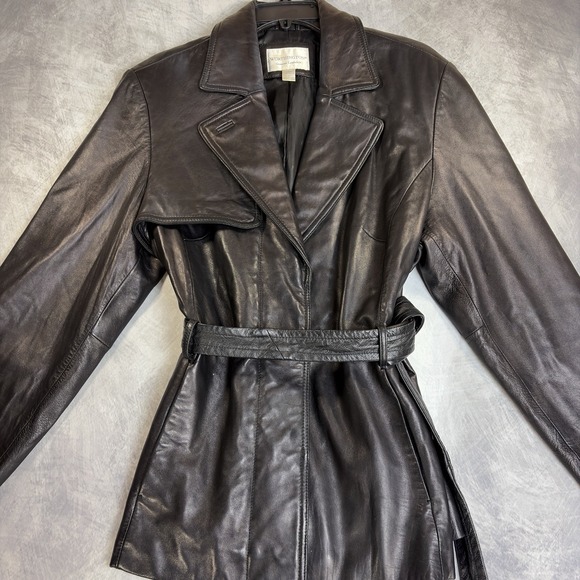 Worthington Industries Jackets & Blazers - Worthington Black Leather Belted Trench Jacket